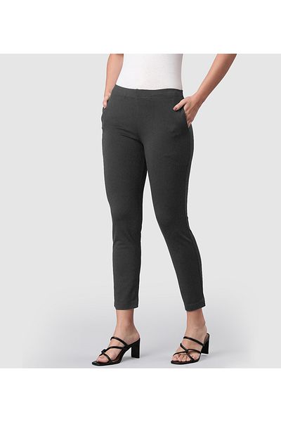 Go Colors Women's Solid Silver Grey Mid Rise Premium Kurti Pant