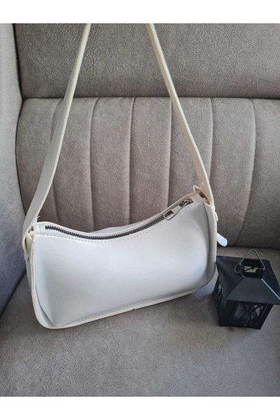 YMZBAG White Serrated Patent Leather Baguette Shoulder and Hand Bag
