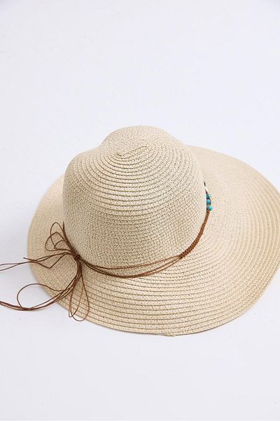 Raneel Kazançlı Alışveriş Bead Detailed Straw Women's Beach Hat Beige