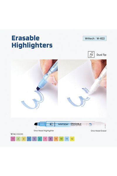 Writech W-822 Erasable Phosphor Pen Pastel Blue - Box of 12