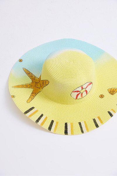 Raneel Kazançlı Alışveriş Large Brim Colorful Straw Women's Hat Yellow