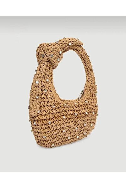 Eataly Shoes Pai de mână mic, de culoare bej pietrită, din răchită geantă