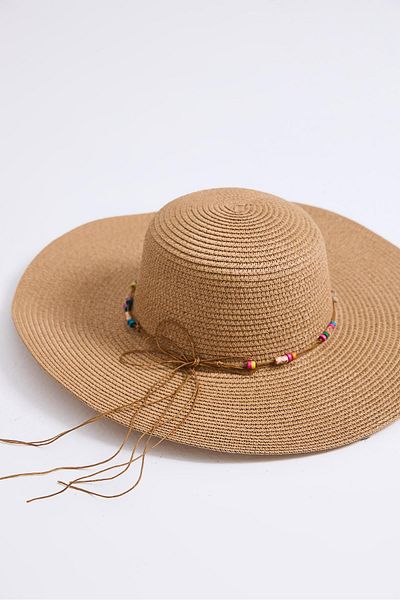 Raneel Kazançlı Alışveriş Bead Detailed Straw Women's Beach Pool Bag Mink