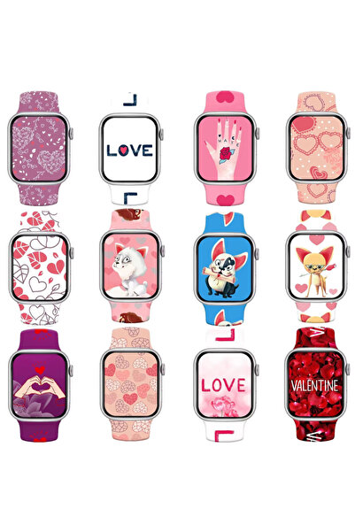 REDz Accessories Curea Love Letter pentru Apple Watch, Imprimeu cu desene animate, Sport și reglabilă, Silicon, Albastră - 38/40/41 mm