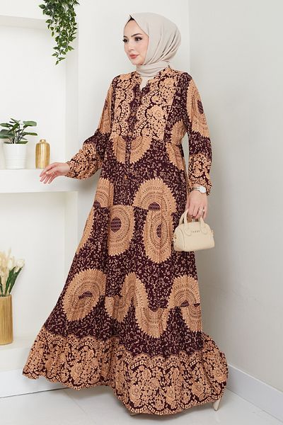 InStyle Mandala Pattern Burgundy Viscose Dress