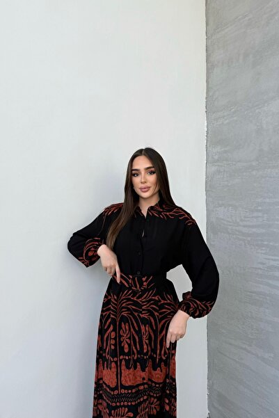 Mezka فستان نسائي طويل بأكمام طويلة وخصر مزخرف