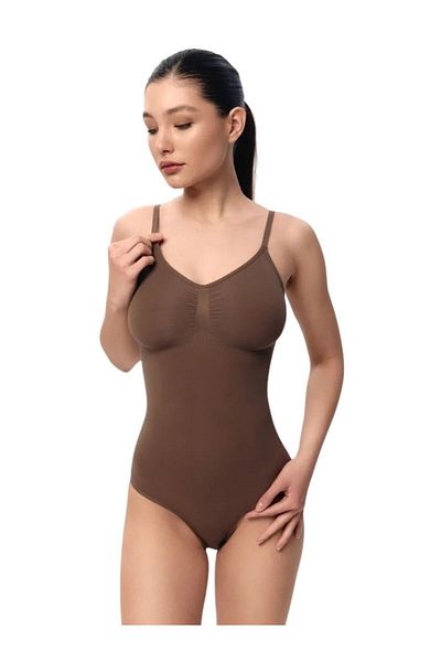 MİSTİRİK Mamey Model Snapback Body Firming Body Seamless Model Πλεκτό Ύφασμα Καφέ Χρώμα12