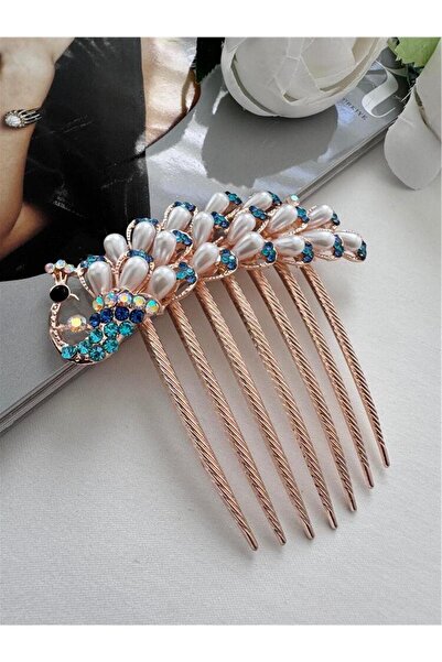 Pelin Aksesuar Blue Peacock Comb Buckle