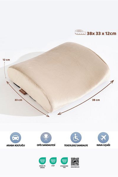 VİSCOTEX Visco Orthopedic Lumbar Support Pillow, Office, Car, Chair, Seat, Back Pillow Cushion, 38X33X12 cm