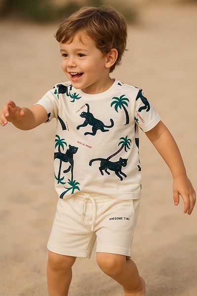2kids2mom Tropical Animal Patterned Tshirt and Shorts Bottom Top Boy's Set