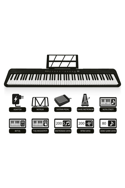 JWIN JDP-3088 Tuş Hassasiyetli 88 Tuşlu Dijital Piyano - Siyah