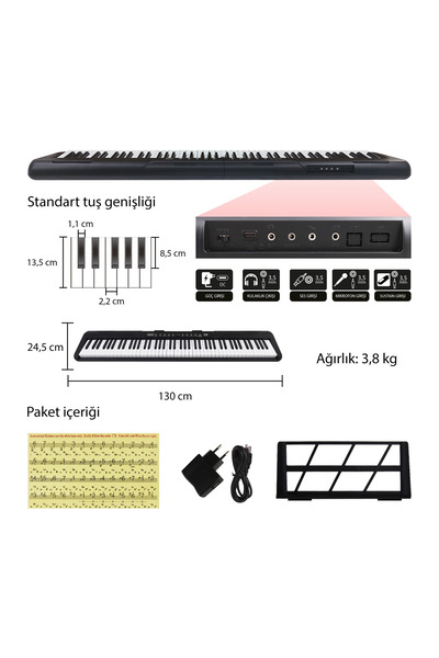 JWIN JDP-3088 Tuş Hassasiyetli 88 Tuşlu Dijital Piyano - Siyah