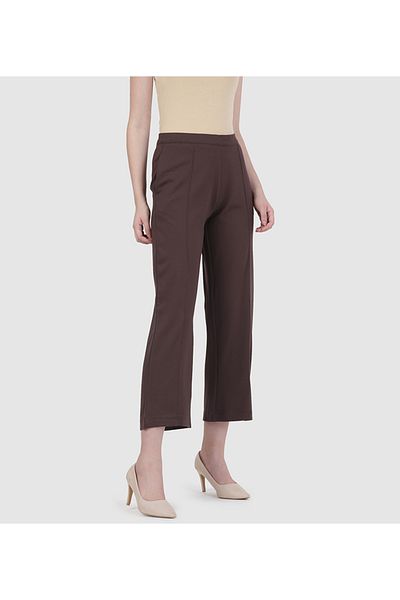 Go Colors Women's Rayon Dark Brown Ponte Wide Pants