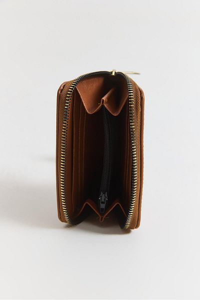 Raneel Kazançlı Alışveriş Text Embossed Zippered Mini Wallet Brown
