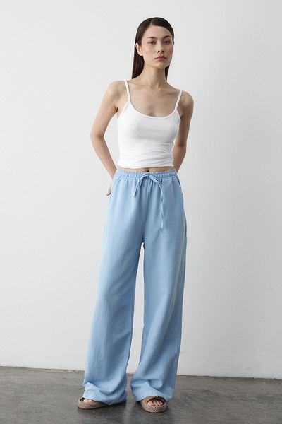 Laluvia Pantaloni albaștri din bumbac și in cu talie elastică - 3490