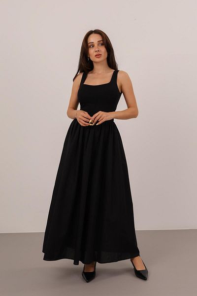 FACETTE Women's Black Contrast Midi Dress