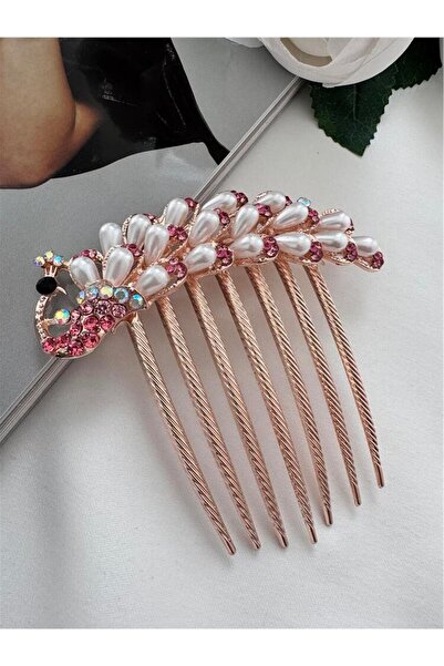 Pelin Aksesuar Pink Peacock Comb Buckle