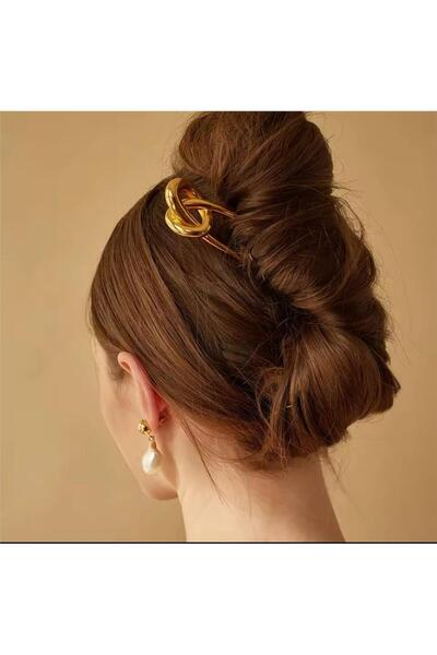 Pelin Aksesuar Gold Knotted Bun Buckle