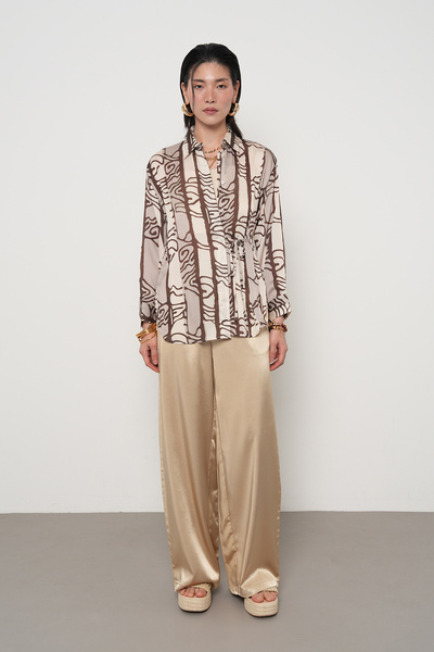 Orfeo Negro Women's Belt Tie Detail Patterned Shirt