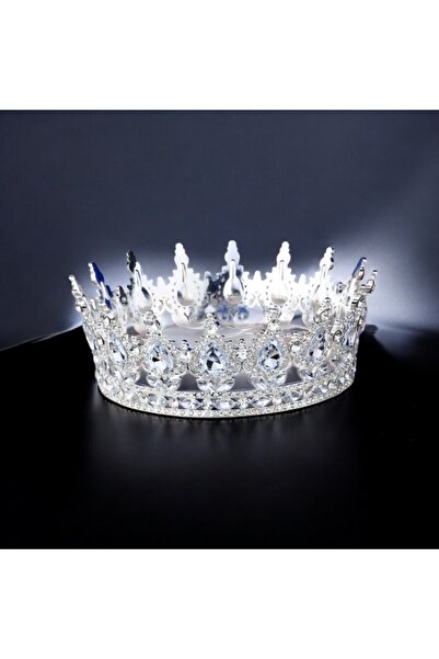 Massaltay تاج الأميرة ذو الدوران الكامل باللون الأبيض مع الكريستال، تاج ملكي
