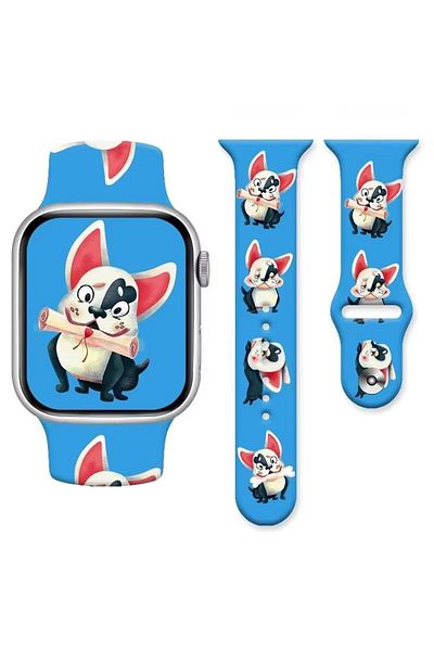 REDz Accessories Curea Love Letter pentru Apple Watch, Imprimeu cu desene animate, Sport, Silicon, Albastră - 44/45/46/49 mm