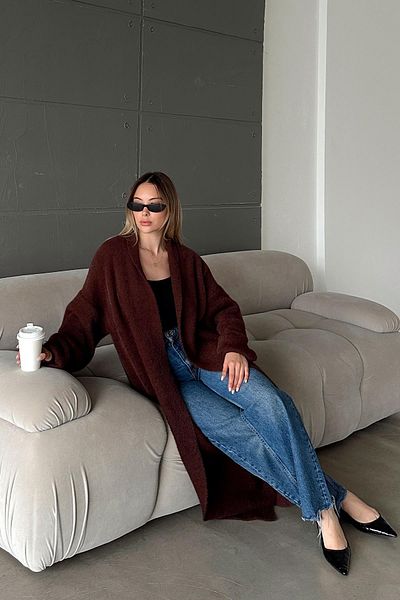 Olcay Long Loose Knitwear Cardigan Brown 8245