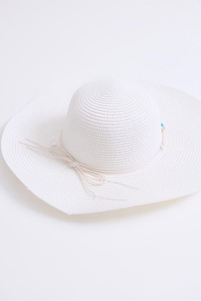 Raneel Kazançlı Alışveriş Large Brim Straw Beach Pool Hat White