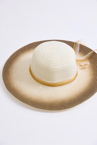 Raneel Kazançlı Alışveriş Large Brim Colorful Straw Women's Hat Beige