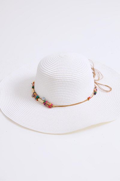 Raneel Kazançlı Alışveriş Bead Detailed Straw Women's Beach Pool Bag White