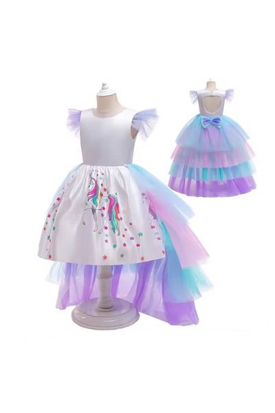 Depox Unicorn Dress with Detachable Train, White, 3-5 Years, 100-110 cm