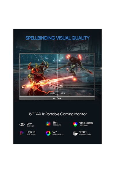 Arzopa Monitor gaming portabil ARZOPA Z1FC, 144Hz, 16.1'' FHD 1080P, HDR, USB C/ HDMI, 72% NTSC, Afisaj IPS