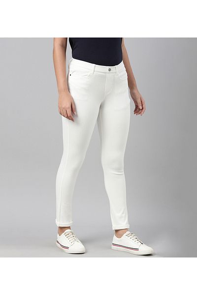 Go Colors Women's Solid White Super Stretch Jeggings