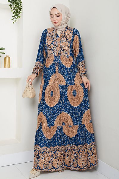 InStyle Mandala Pattern Indigo Viscose Dress