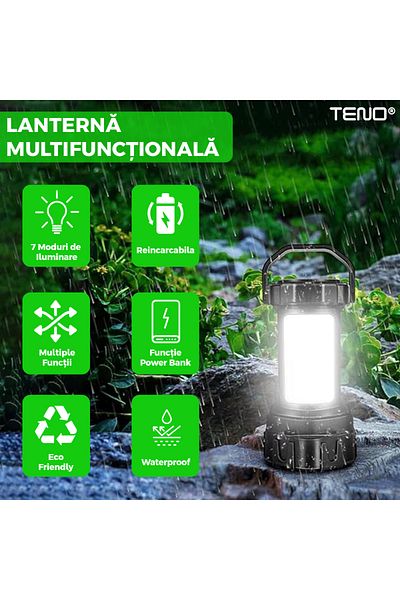 Teno Multifunctional Camping Flashlight Teno®, LED technology, 800LM, rechargeable, green/black