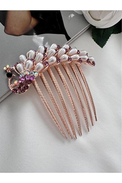 Pelin Aksesuar Purple Stone Peacock Comb Buckle