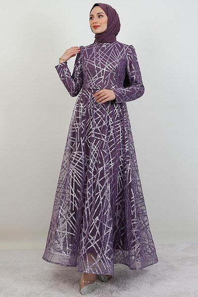 giz astore Cansu Glitter Evening Dress Dark Lilac