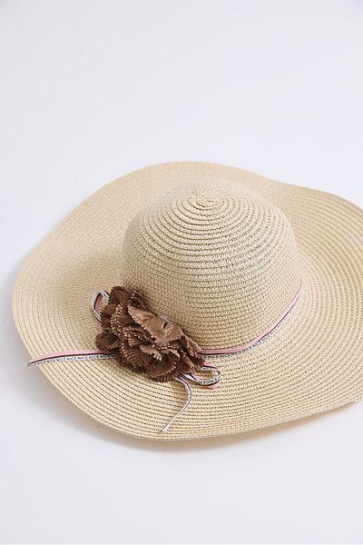 Raneel Kazançlı Alışveriş Straw Women's Beach Pool Garden Hat with Accessories Beige