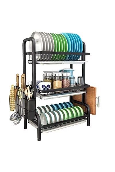 coshop Scurgator pentru vase si tacamuri cu picurator, 3 niveluri, Metal, Negru mat