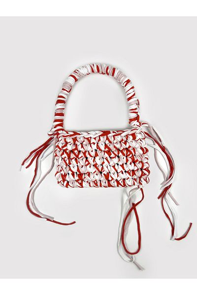Galia Tasarım Candy Stripe – Hand Knitted Shoulder Bag (Red & White Shades)