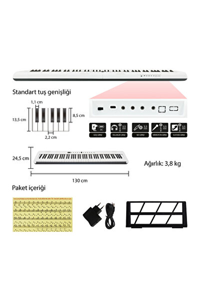 JWIN JDP-3088 Tuş Hassasiyetli 88 Tuşlu Dijital Piyano - Beyaz