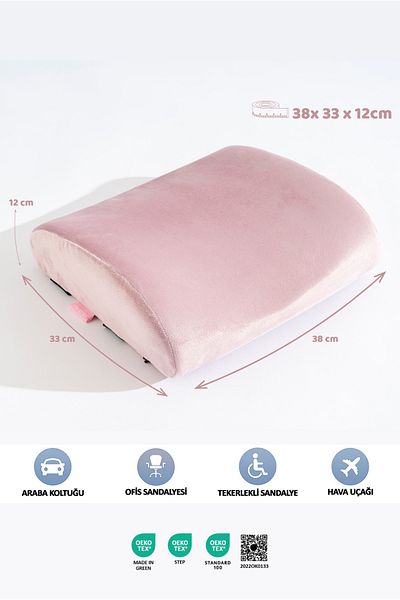 VİSCOTEX Visco Orthopedic Lumbar Support Pillow, Office, Car, Chair, Seat, Back Pillow Cushion, 38X33X12 cm