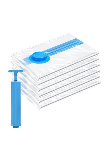 Teno Set 5 Saci de Vidat Teno®, pompa manuala inclusa, vidare prin vacuum, transparent/albastru