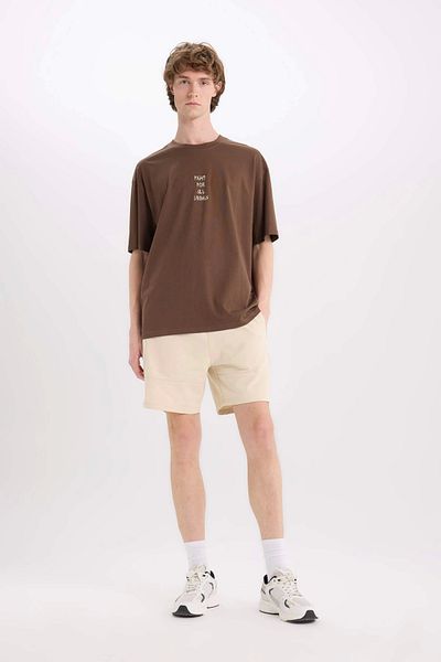 DeFacto E3279 Καφέ 100% βαμβάκι Vikings Valhalla Boxy Fit Crew λαιμόκοψη με κοντομάνικο μπλουζάκι