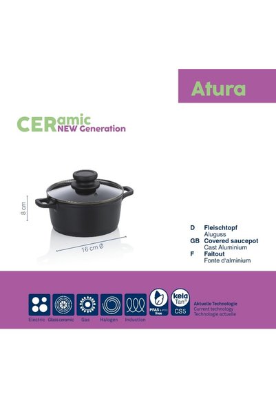 Kela Caserola cu suprafata ceramica si capac ATURA 16 cm 1 l