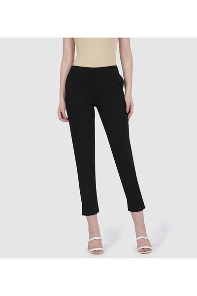 Go Colors Women's Solid Black Mid Rise Premium Kurti Pant