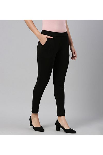 Go Colors Women's Black Viscose Stretch Ponte Pants