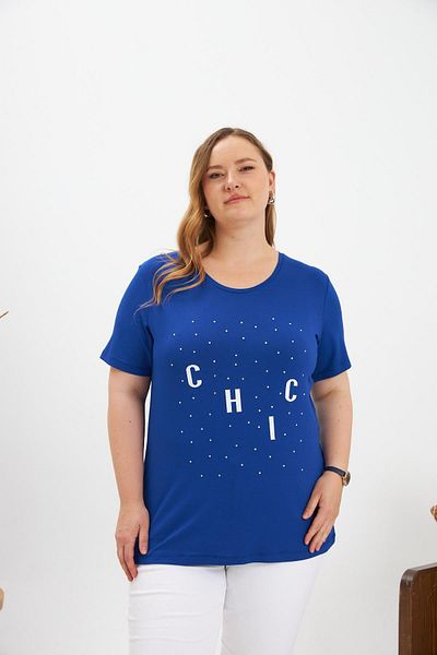 RMG Large Size Stone Detail Printed T-Shirt Saks
