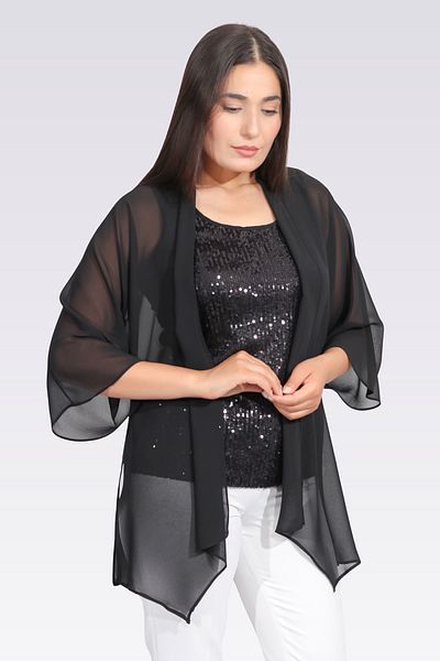 TOLGA SARAÇOĞLU 10973 Black Casual Cut Chifon Tunic