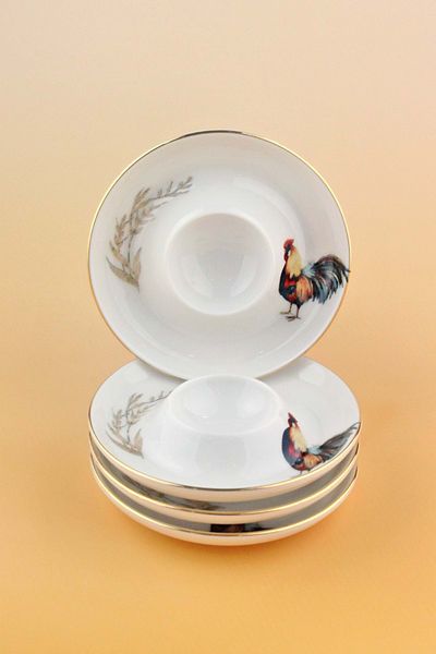 Bursa Porselen Dekor Rooster 4 Pieces of Gold Gilded Porcelain Egg Cup