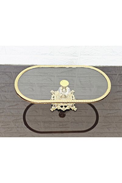 atabey home Glass Oval Small Boat Presentation with Cast Gold Frame and Square Feet